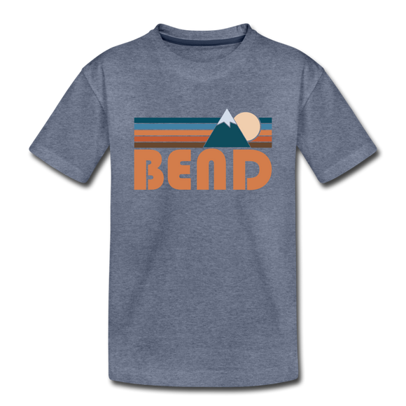 Bend, Oregon Youth T-Shirt - Retro Mountain Youth Bend Tee - heather blue