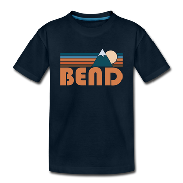 Bend, Oregon Youth T-Shirt - Retro Mountain Youth Bend Tee - deep navy