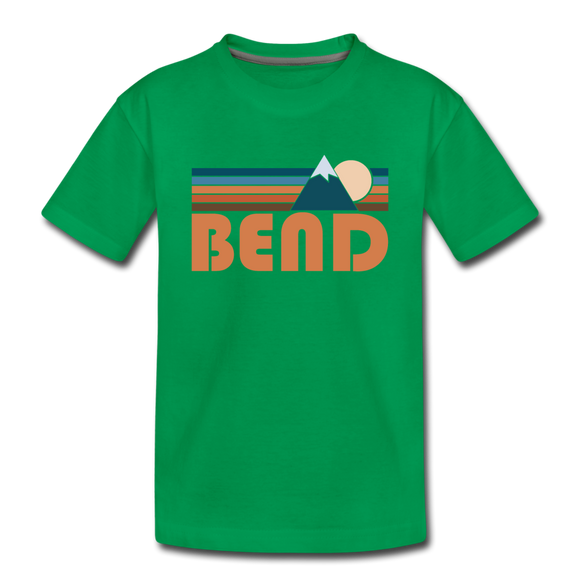 Bend, Oregon Youth T-Shirt - Retro Mountain Youth Bend Tee - kelly green