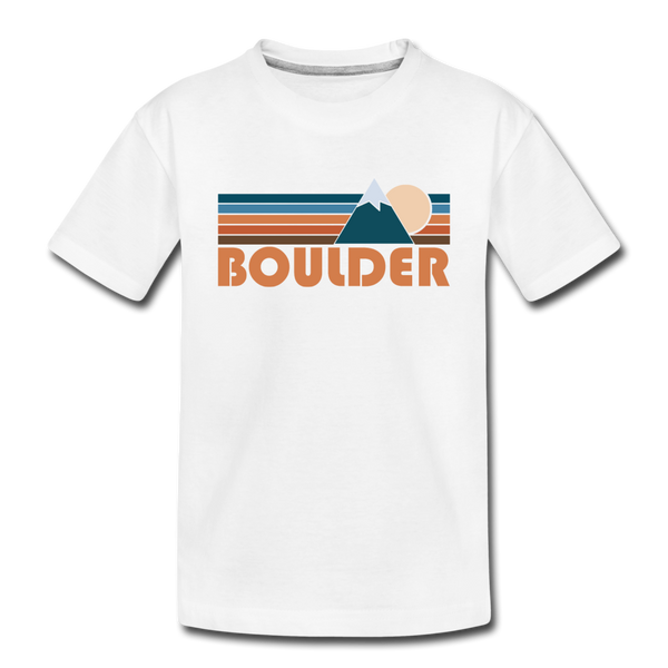 Boulder, Colorado Youth T-Shirt - Retro Mountain Youth Boulder Tee - white