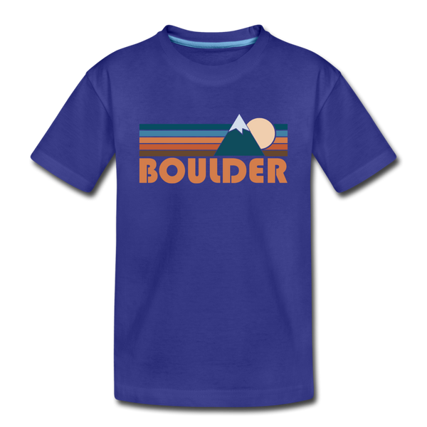 Boulder, Colorado Youth T-Shirt - Retro Mountain Youth Boulder Tee - royal blue