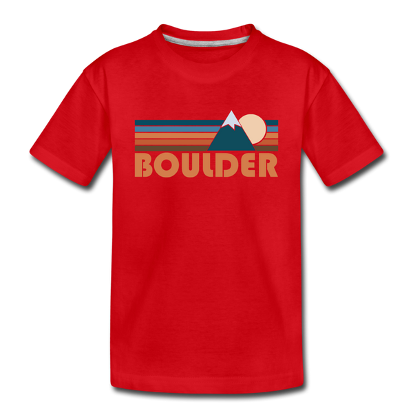 Boulder, Colorado Youth T-Shirt - Retro Mountain Youth Boulder Tee - red