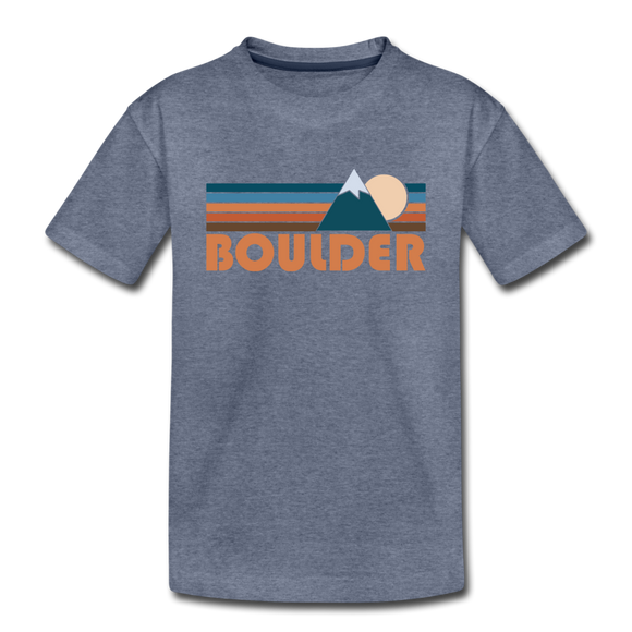 Boulder, Colorado Youth T-Shirt - Retro Mountain Youth Boulder Tee - heather blue