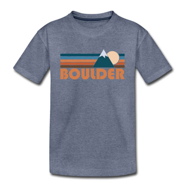 Boulder, Colorado Youth T-Shirt - Retro Mountain Youth Boulder Tee - heather blue