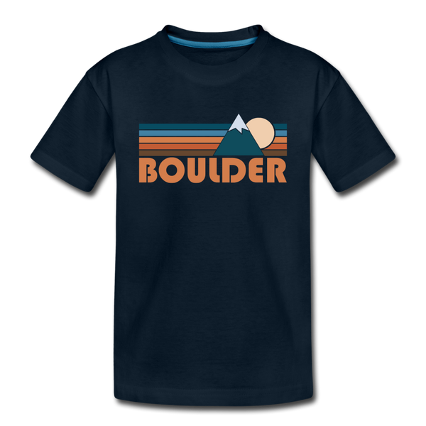 Boulder, Colorado Youth T-Shirt - Retro Mountain Youth Boulder Tee - deep navy