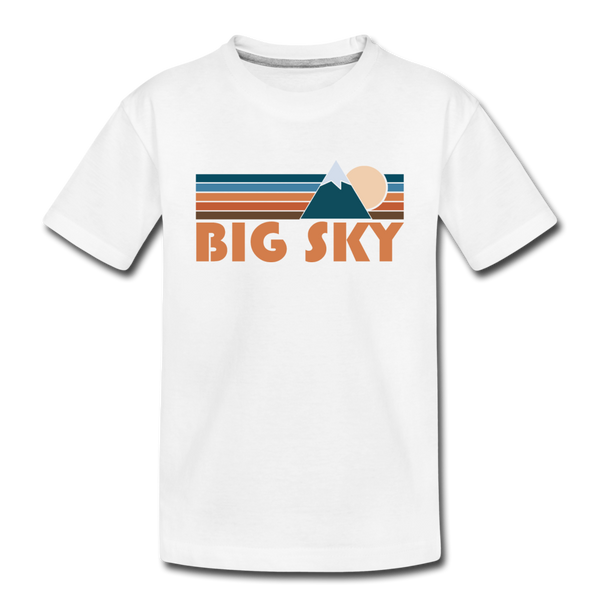 Big Sky, Montana Youth T-Shirt - Retro Mountain Youth Big Sky Tee - white
