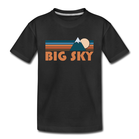 Big Sky, Montana Youth T-Shirt - Retro Mountain Youth Big Sky Tee - black