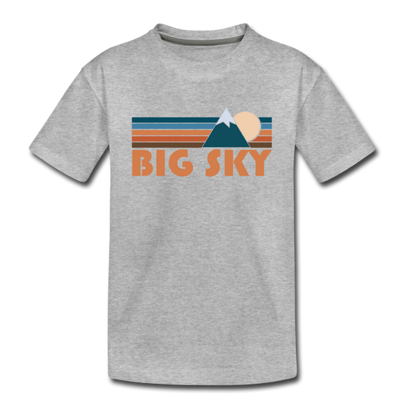 Big Sky, Montana Youth T-Shirt - Retro Mountain Youth Big Sky Tee - heather gray