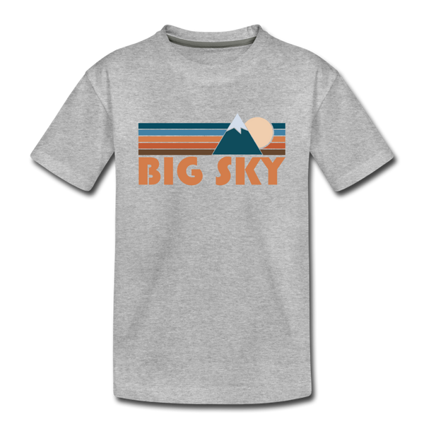 Big Sky, Montana Youth T-Shirt - Retro Mountain Youth Big Sky Tee - heather gray