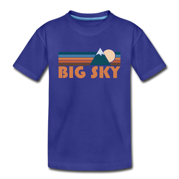Big Sky, Montana Youth T-Shirt - Retro Mountain Youth Big Sky Tee - royal blue