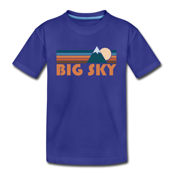 Big Sky, Montana Youth T-Shirt - Retro Mountain Youth Big Sky Tee - royal blue