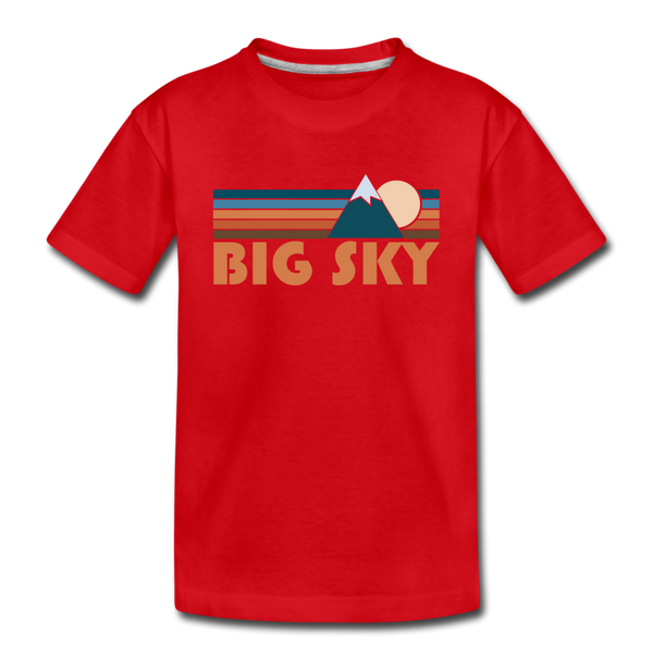 Big Sky, Montana Youth T-Shirt - Retro Mountain Youth Big Sky Tee - red