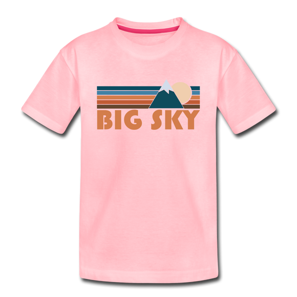 Big Sky, Montana Youth T-Shirt - Retro Mountain Youth Big Sky Tee - pink