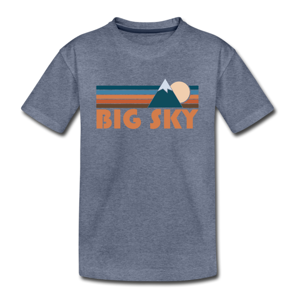 Big Sky, Montana Youth T-Shirt - Retro Mountain Youth Big Sky Tee - heather blue