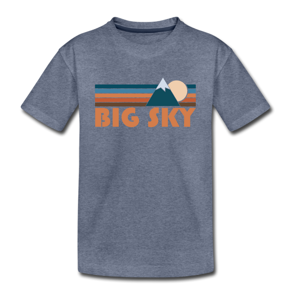 Big Sky, Montana Youth T-Shirt - Retro Mountain Youth Big Sky Tee - heather blue