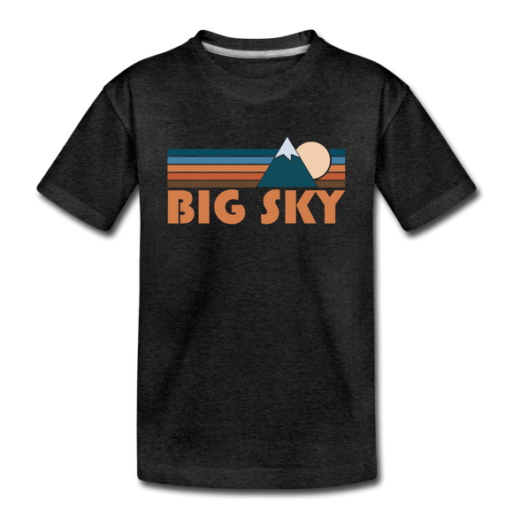 Big Sky, Montana Youth T-Shirt - Retro Mountain Youth Big Sky Tee - charcoal gray