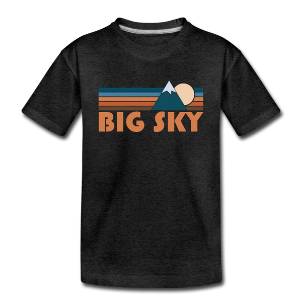 Big Sky, Montana Youth T-Shirt - Retro Mountain Youth Big Sky Tee - charcoal gray