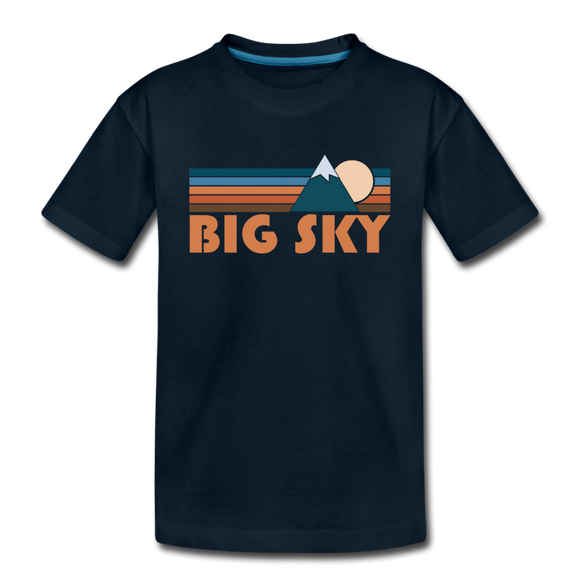 Big Sky, Montana Youth T-Shirt - Retro Mountain Youth Big Sky Tee - deep navy