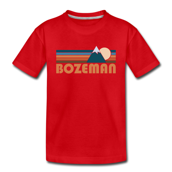 Bozeman, Montana Youth T-Shirt - Retro Mountain Youth Bozeman Tee - red