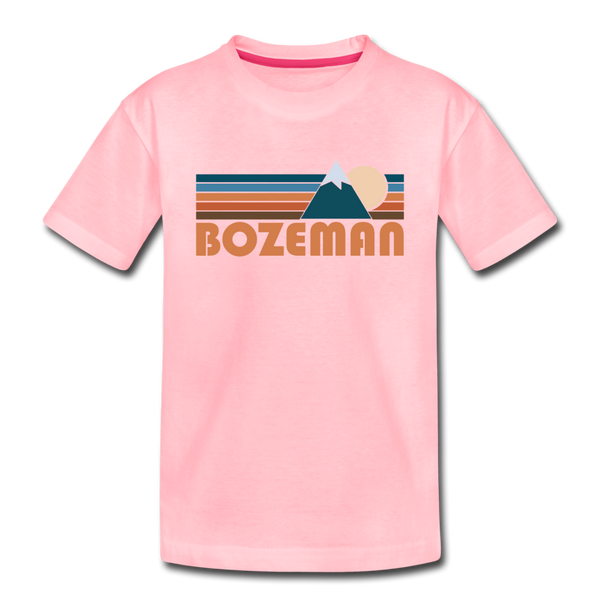 Bozeman, Montana Youth T-Shirt - Retro Mountain Youth Bozeman Tee - pink