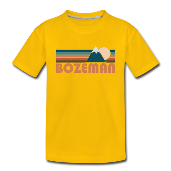 Bozeman, Montana Youth T-Shirt - Retro Mountain Youth Bozeman Tee - sun yellow