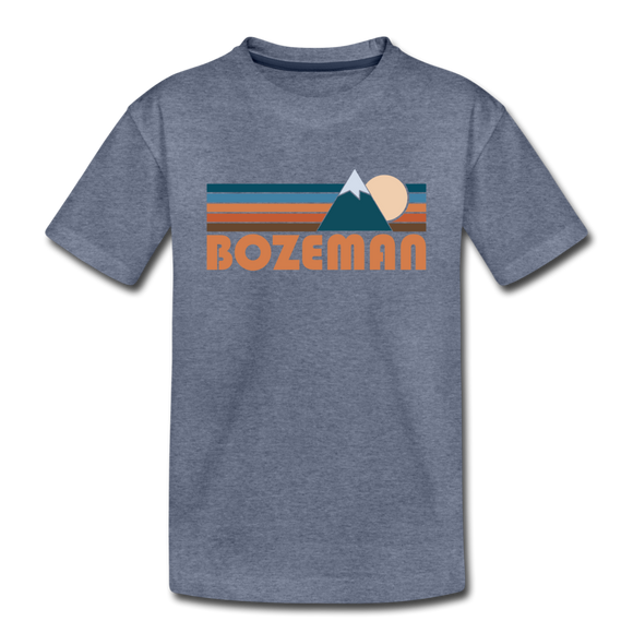 Bozeman, Montana Youth T-Shirt - Retro Mountain Youth Bozeman Tee - heather blue