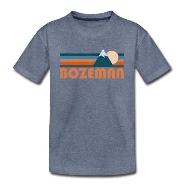 Bozeman, Montana Youth T-Shirt - Retro Mountain Youth Bozeman Tee - heather blue