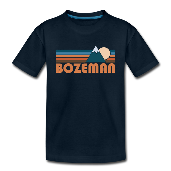 Bozeman, Montana Youth T-Shirt - Retro Mountain Youth Bozeman Tee - deep navy