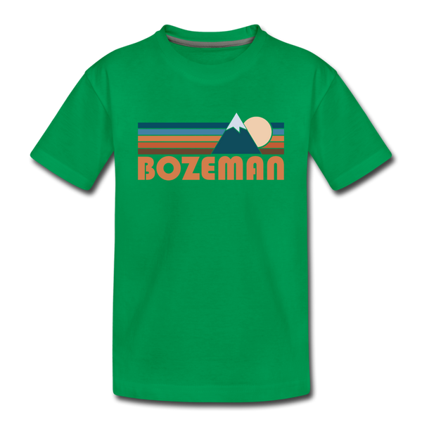 Bozeman, Montana Youth T-Shirt - Retro Mountain Youth Bozeman Tee - kelly green