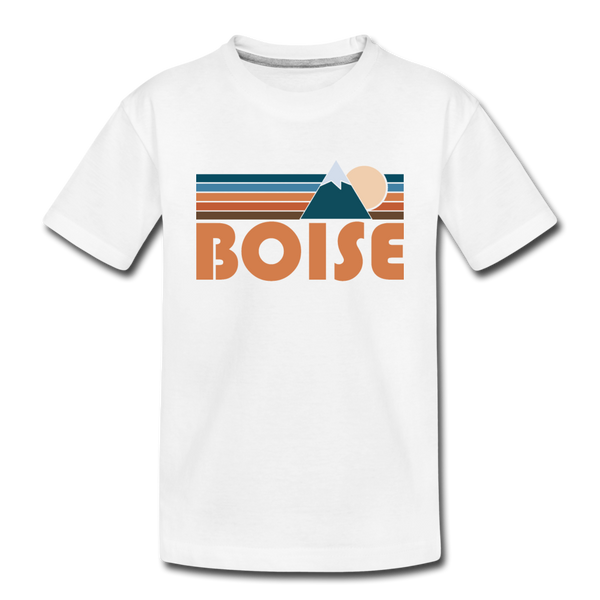 Boise, Idaho Youth T-Shirt - Retro Mountain Youth Boise Tee - white