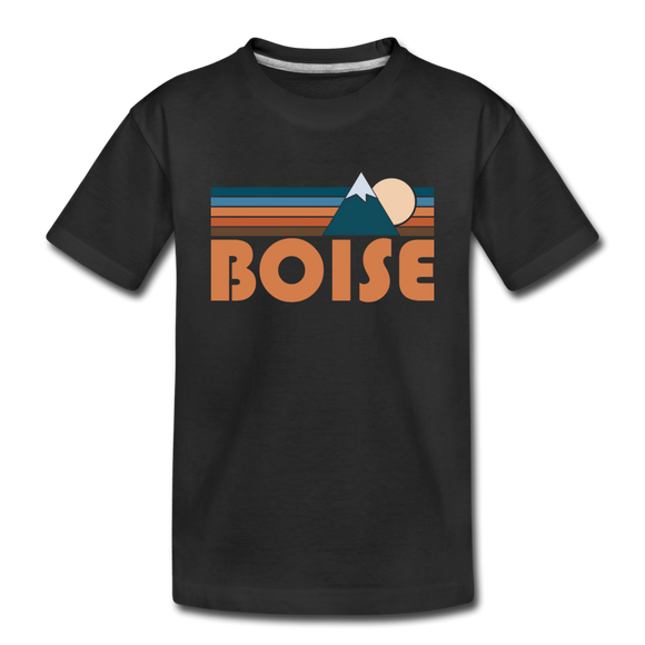 Boise, Idaho Youth T-Shirt - Retro Mountain Youth Boise Tee - black