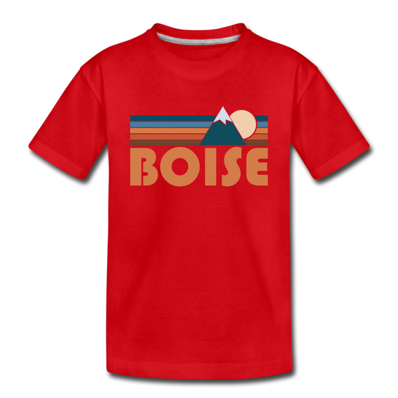 Boise, Idaho Youth T-Shirt - Retro Mountain Youth Boise Tee - red
