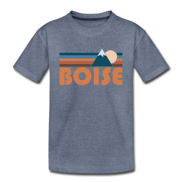 Boise, Idaho Youth T-Shirt - Retro Mountain Youth Boise Tee - heather blue