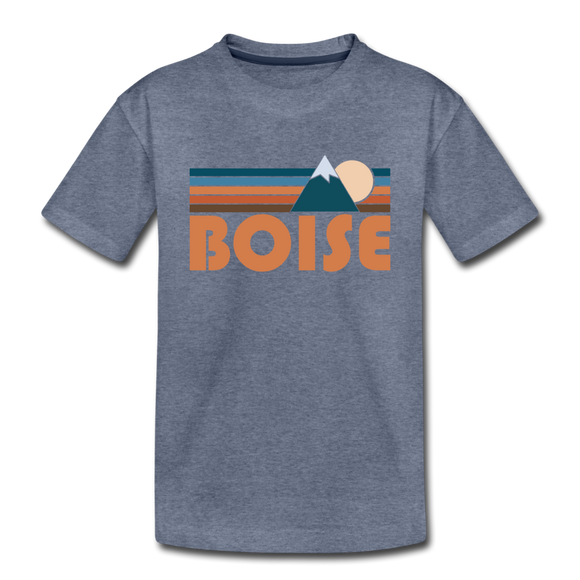 Boise, Idaho Youth T-Shirt - Retro Mountain Youth Boise Tee - heather blue