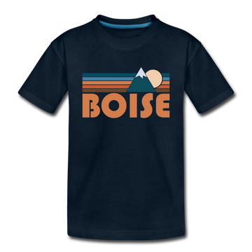 Boise, Idaho Youth T-Shirt - Retro Mountain Youth Boise Tee - deep navy