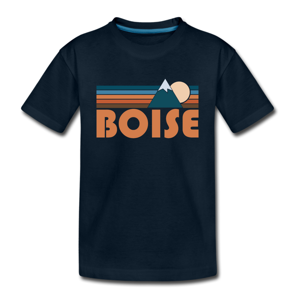 Boise, Idaho Youth T-Shirt - Retro Mountain Youth Boise Tee - deep navy