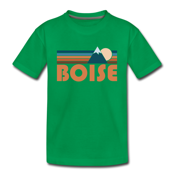 Boise, Idaho Youth T-Shirt - Retro Mountain Youth Boise Tee - kelly green