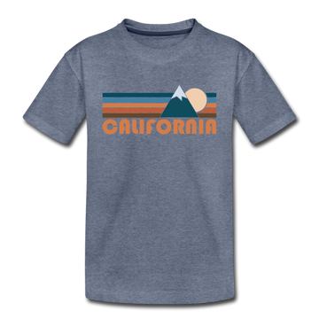 California Youth T-Shirt - Retro Mountain Youth California Tee - heather blue