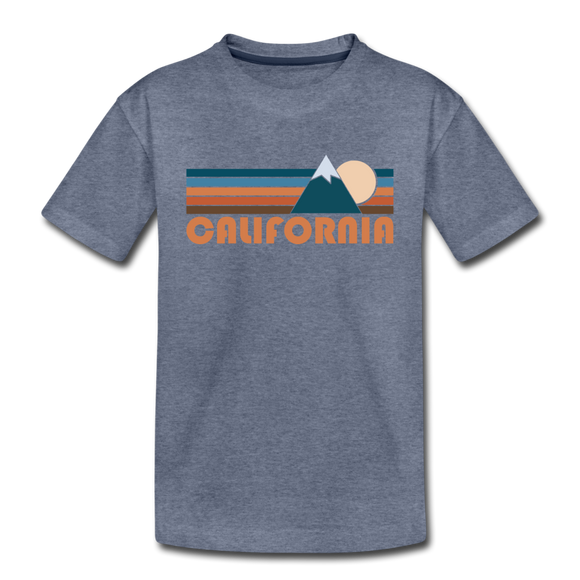 California Youth T-Shirt - Retro Mountain Youth California Tee - heather blue