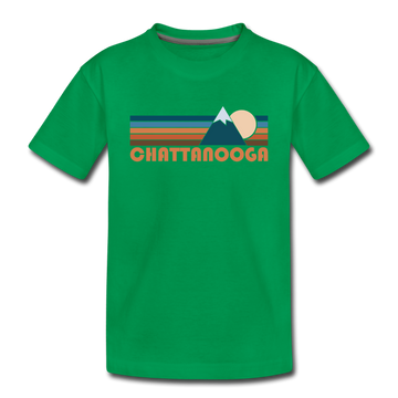 Chattanooga, Tennessee Youth T-Shirt - Retro Mountain Youth Chattanooga Tee - kelly green
