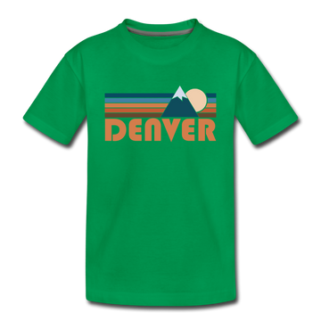 Denver, Colorado Youth T-Shirt - Retro Mountain Youth Denver Tee - kelly green