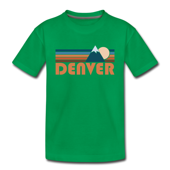 Denver, Colorado Youth T-Shirt - Retro Mountain Youth Denver Tee - kelly green
