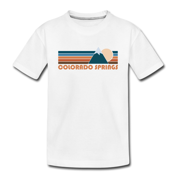 Colorado Springs, Colorado Youth T-Shirt - Retro Mountain Youth Colorado Springs Tee - white
