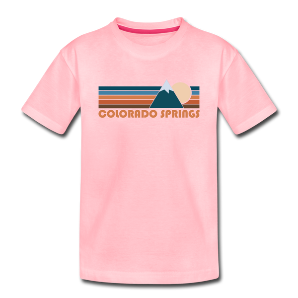 Colorado Springs, Colorado Youth T-Shirt - Retro Mountain Youth Colorado Springs Tee - pink