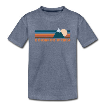 Colorado Springs, Colorado Youth T-Shirt - Retro Mountain Youth Colorado Springs Tee - heather blue