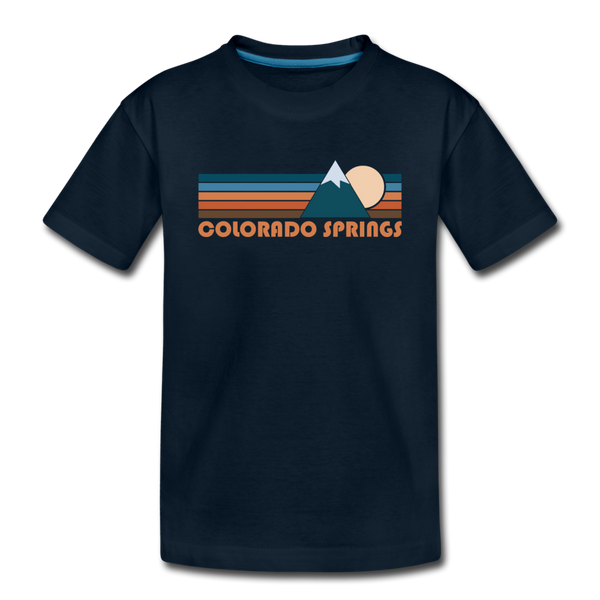 Colorado Springs, Colorado Youth T-Shirt - Retro Mountain Youth Colorado Springs Tee - deep navy