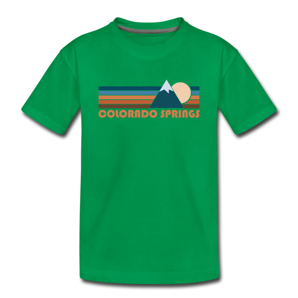 Colorado Springs, Colorado Youth T-Shirt - Retro Mountain Youth Colorado Springs Tee - kelly green