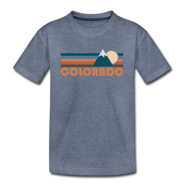 Colorado Youth T-Shirt - Retro Mountain Youth Colorado Tee - heather blue