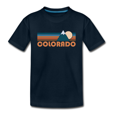 Colorado Youth T-Shirt - Retro Mountain Youth Colorado Tee - deep navy