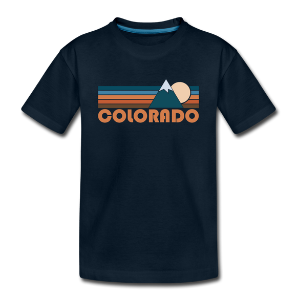Colorado Youth T-Shirt - Retro Mountain Youth Colorado Tee - deep navy
